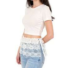 Women's Ruffled Lace Overlay Waist Belt With Scalloped Hem And Ribbon Tie 45.5in - White - 白色 - 查看 3