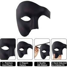 Mscaras de veneciana Antifaz Elegante para hombres, mscara fantasma de opera mascarada para Adultos, antifaz carnaval caballero, Accesorios Cosplay disfraz para Hombre y Mujer - Negro - Ver 9