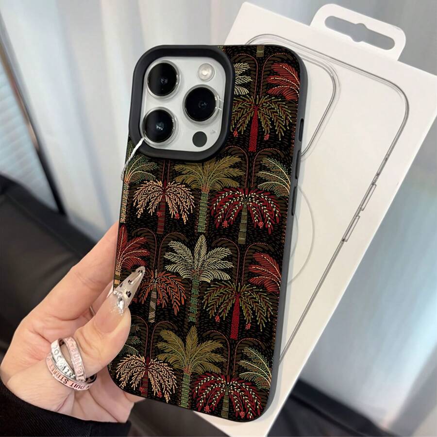 Funda blanda para teléfono con diseño de palmeras tropicales, compatible con 17, 16, 16 Pro Max, 15, 15 Pro Max, 14, 13, 12 y 11 Pro. Fabricada en TPU, ofrece protección contra golpes. El regalo perfecto para familiares, amigos y seres queridos. - Negro - Ver 1