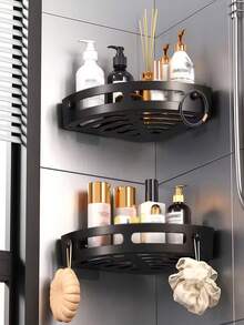 1/2pcs Bathroom & Kitchen Corner Shelf - Durable ABS Material Bathroom Storage Rack, Suitable For Sink, Kitchen, Toilet And Shower, Space Saving, Easy Installation, Sturdy, Bathroom Accessories Wall Mounted Lightweight Plastic Self-Adhesive Triangular Bathroom Corner Rack, Multifunctional, No Drilling, With Shower Caddy, Shampoo And Shower Gel Holder, Bathroom Organizer, Bathroom Cosmetics Storage Rack