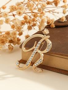 1pc A-Z Letter Brooch, European Style Crystal Rhinestone Pin, Alloy Material With Shiny Gems, Suitable For Blazer, Shirt, Jacket, Dress, Showcasing Elegance And Style. Suitable For Backpack Accessory, Jewelry, Christmas, Halloween Clothing Pin, Fun And Cute, Teacher Gift. - Gold - View 5