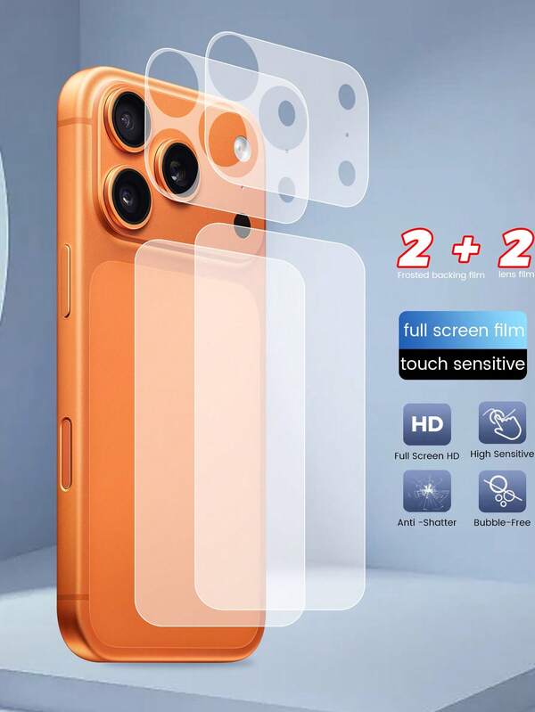 [1+1] Para la serie 17/17pro/17pro/17air, 1 pieza de película trasera suave mate de fibra de vidrio PET - Antiarañazos, antihuellas, alta definición, alta resolución de pantalla táctil, antisuciedad, antipolvo, protección antihuellas + 1 pieza de película mate para lente, antiarañazos, antihuellas