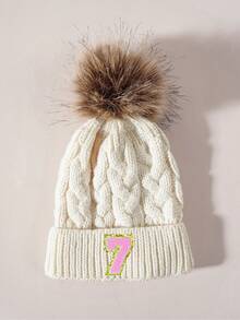 1pc White Knitted Hat With 0-9 Number Patches, Warm Ski Cap For Kids Boys Girls, Y2K Style Outdoor Winter Beanie, Versatile Casual Cold Weather Hat, Suitable For Costume - White - View 7