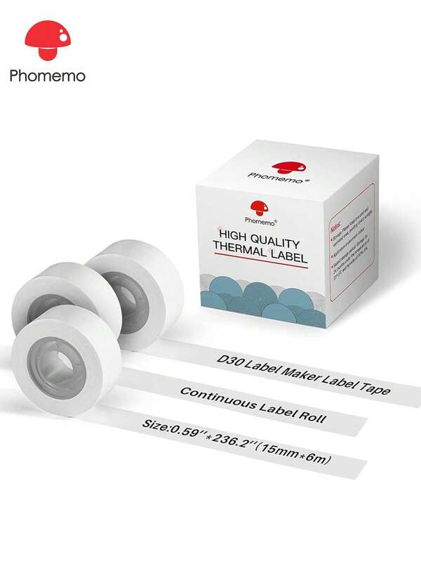 Phomemo Phomemo D30 3 Rollen durchgehendes Etikettenband, Schwarz auf durchgehendem farbigen Aufkleber-Thermopapier, selbstklebendes Label-Band für D30 / D35 / D30S / Q30S / Q31 Label-Maker, Aufkleberpapier für Mini-Labeler, Aufkleberetikett für Thermobeschriftungsgeräte, 100% hochwertiges Label-Papierband, vielseitiges Thermopapier, wasser- und ölbeständiges, Reibungsbeständiges Label-Papier, lebenslang haltbar, vielseitiges, glattes direktes Thermopapier-Label, D30-Label-Taper für Zuhause, Küche, Medizinbox, Büro, Schule, Geschäfte, Organisation, tragbarer Label-Maker, druckt Etiketten für Artikeletiketten, Produktetiketten, Preisschilder, Datei-Tags, Küchenflaschenetiketten, Medizin-Etiketten, 3 Rollen in einer Box, Laser-Label-Band, nicht vorgestanzte Aufkleber-Etiketten | Schwarz auf weiß durchgehende Etiketten, 15mm x 6m, 0.59" x 23.62", 3 Rollen