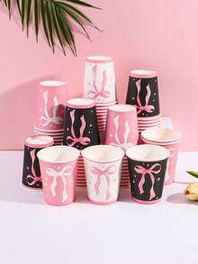 10/20/50个装粉色蝴蝶结一次性纸杯，可爱派对杯，适合女孩生日、迎婴派对、新娘送礼会、下午茶派对等场合 - 彩色 - 查看 2