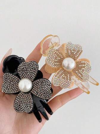 2 st Vintage Kristall Blomdekor Konstpärla Hårklämmor Hårklämma Vinter Håraccessoarer