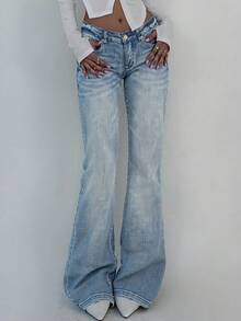 Women's Flare Jeans Y2K 90s Bootcut Low Rise Vintage Pants Denim Pants Bell Bottoms Spring Clothes - 淺藍色 - 查看 1