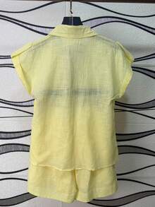 Women's Shirt And Shorts Set With Lining - Yellow - View 3