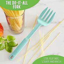 GreenLife - Herramientas y utensilios de cocina, cuchara de silicona para raspar y mezclar, resistente calor y a las manchas, apto para lavaplatos, rosa suave(Tenedor Turquesa) - Multicolor - Ver 3
