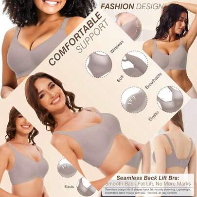 Women's Bras For Various Occasions - Seamless, Wire-Free, Push Up, Full Support, T-Shirt Bra, V Neck, Comfortable & Adjustable