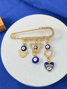 Rhinestone Devil's Eye Brooch With Gratitude Card Elegant Deep Blue Eye Brooch, Suitable For Waist Sweaters, Luxury Accessory - Multicolor - View 2