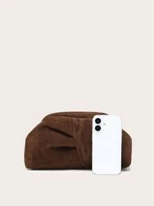 Women's Clutch Wallet With Suede Ruched Cloud Pattern Design, Large Capacity And Multifunctional, Fashion Minimalist Style, Suitable For Shopping And Outings - Coffee - View 3