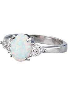 925 Sterling Silver Fire Opal Ring Engagement Promise Ring For Women Jewelry Gift - A - View 4