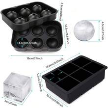 2入組/套製冰格帶矽膠冰球模具,4.5cm圓形和5cm大方形冰塊模具帶蓋 - 黑色 - 查看 4