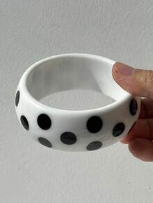 Vòng tay nhựa xoắn ốc bất đối xứng họa tiết chấm bi xám, đen, trắng - Vòng tay kim loại dầu nhỏ giọt đen trắng, cổ điển, tối giản, thanh lịch, tông vàng - Nhiều màu - Xem 8