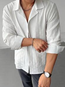 WAIT HIM Chaqueta casual con botones delanteros de unicolor para hombres - Blanco - Ver 7