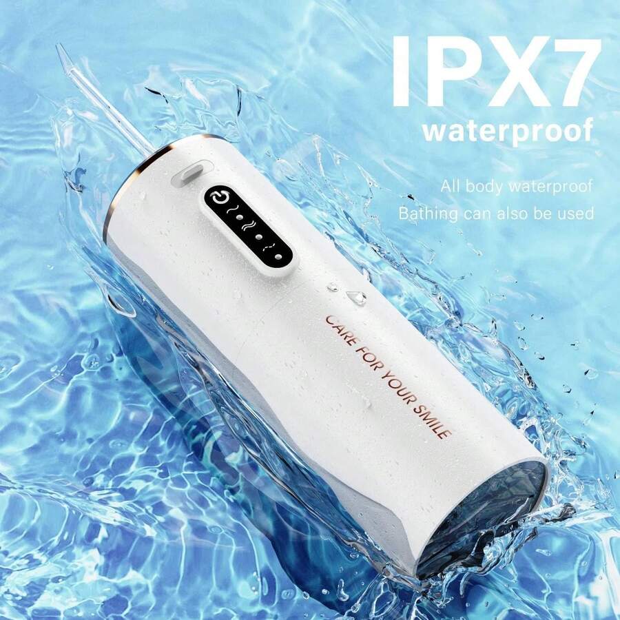 Irrigador bucal ShunChengFa para el cuidado de dientes y aparatos de ortodoncia, portátil, recargable, resistente al agua IPX7, 3 modos para uso en viajes/hogar (blanco perla) - Blanco - Ver 1