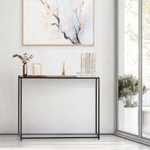 Max Home Mesa de apoio para radiador, 105x20x82 cm, peso máximo 8 kg, estrutura em aço preto, prateleira com efeito madeira, para hall de entrada, sala de estar, sala de jantar, corredor, quarto, banheiro ✅ Entrega em 24/48h para toda a Espanha continental