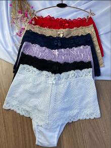 Set Of 5 High-Waisted Panties With Lace, Shaping, Postpartum. Cotton Panty Set With High Waistband And Lace Waistband. Post-Surgical Panty. Body Shaping Panty, Tightens The Tummy. Panty Hides The Tummy. - 套件 C/5 - 查看 1