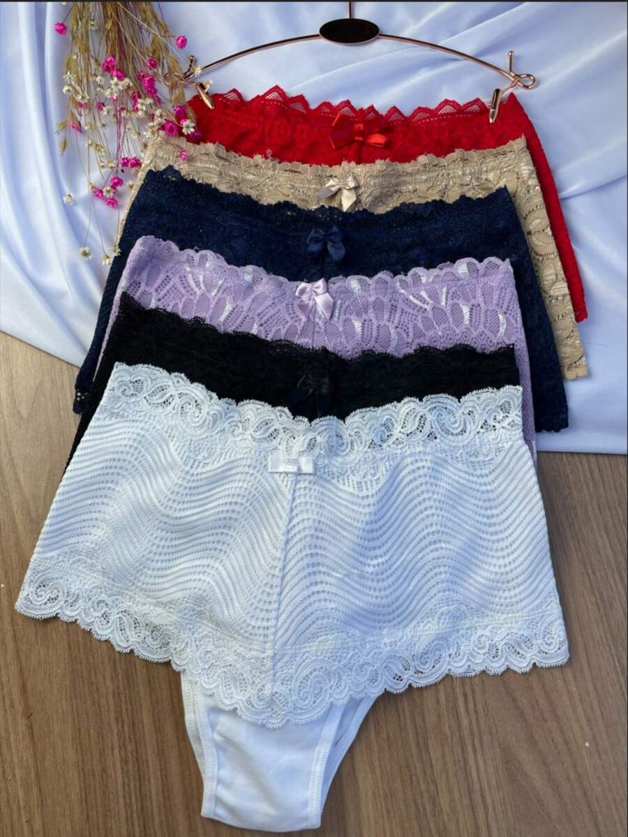 Set Of 5 High-Waisted Panties With Lace, Shaping, Postpartum. Cotton Panty Set With High Waistband And Lace Waistband. Post-Surgical Panty. Body Shaping Panty, Tightens The Tummy. Panty Hides The Tummy. - 套件 C/5 - 查看 1