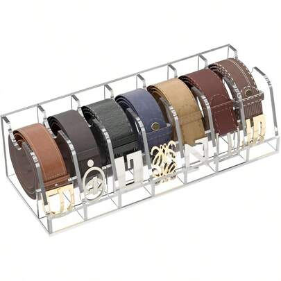 Belt Organizer Acrylic Clear Case Storage Holder For Closet And Drawer 7 Compartments Tie Box Container With Display Stand