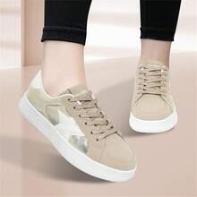 Niluber Star Sneakers For Women Low Top Cushioned White Gold Sliver Leopard Platform Sneakers Lace Up Red Glitter Platform Party ShoesChristmas - 金色 - 查看 7