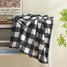Plaid Fleece Throw Blanket For Couch, Black & White Checkered Flannel Blanket, Cozy & Soft Buffalo Plaid Decor Blanket For Women, Men, - 黑白格子 - View 5