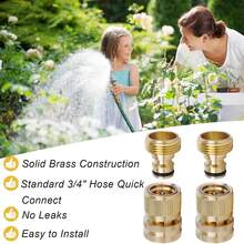 2-Piece Brass Garden Hose Quick Connect Set – 3/4" GHT Female & Male Threads | Heavy-Duty Metal Couplers For Flower Watering, Lawn Sprinklers & Patio Use  (Gold) - 金色 2pcs - 查看 6