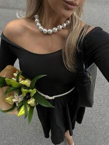 Elegant Women's Woven Fabric Long Off-Shoulder Dress, Backless Design, Perfect For Party Occasions - Black - View 3