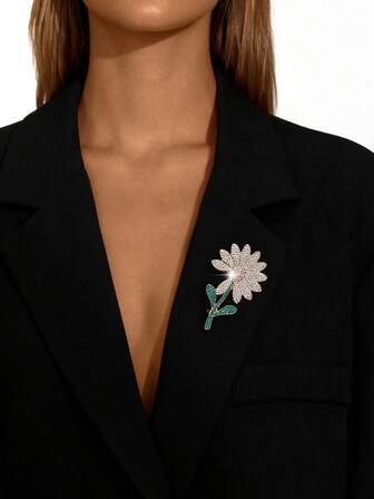 1pc Fashionable European & American High-End Fully Rhinestone Encrusted Luxury Sunflower Brooch Pin, Suitable For Women's Daily Wear Decoration And Gift