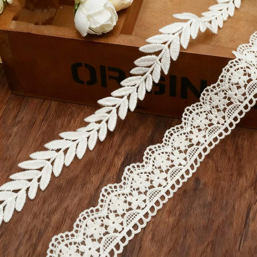 2/5 Yardas 0.9/1.6 Pulgadas de Ancho Encaje Bordado Hueco Blanco, Cinta de Encaje con Patrón de Hojas Florales para Coser, Manualidades DIY, Vestidos, Faldas, Cortinas, Decoración de Ropa, Accesorios de Boda - multicolor - Ver 1