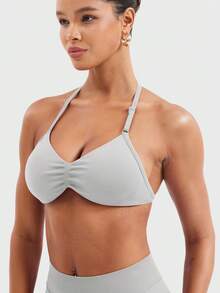 YEOREO SoftHue Impact Strappy Halter Bra For Sports Women Workout Padded Gym Yoga Bra Y2K - Cơm lông vũ - Xem 3