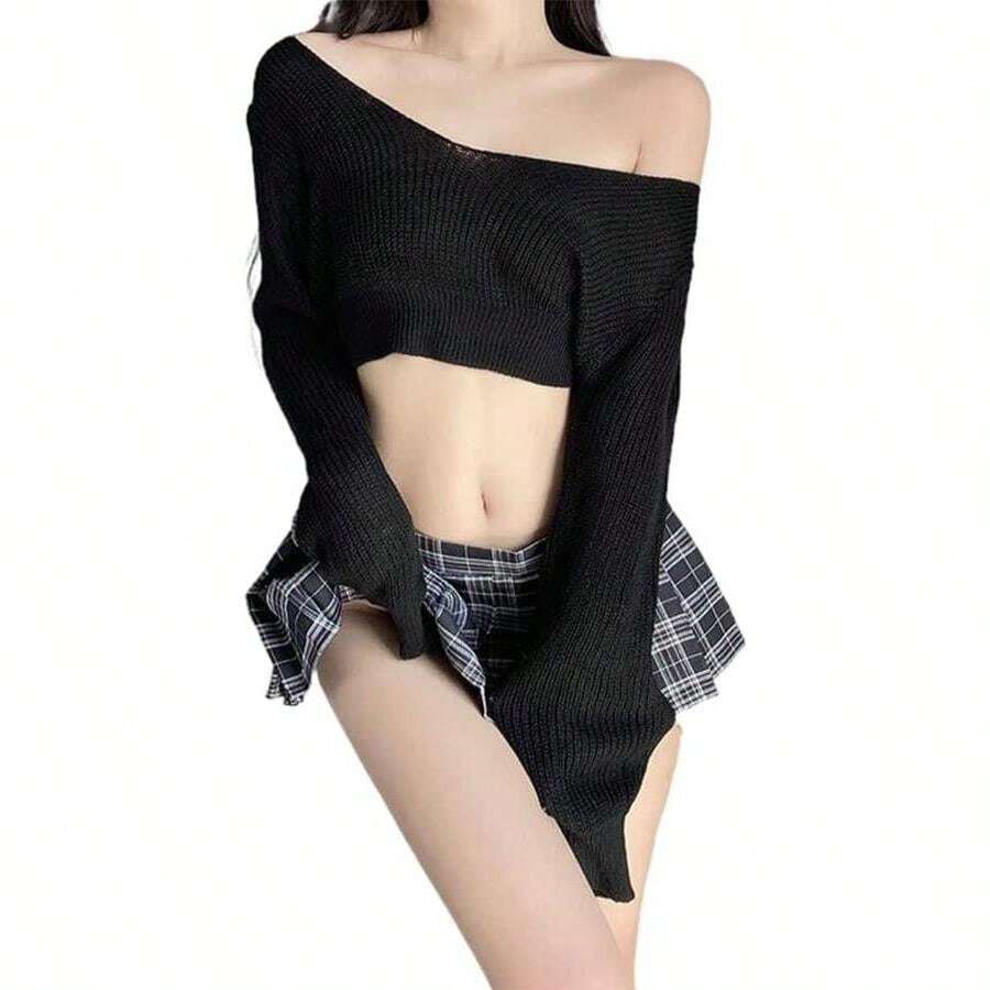 Temptshow Ladies Sexy Sweater Pajamas Japanese Students Cosplay Large Underwear - ColorA - 查看 1