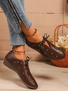 Women's Square Toe Pearl Embellished Square Toe High Heel Mary Jane Shoes, Cylindrical High Heel Classic Retro Style Women's Pearl Rivet Flat Mary Jane Shoes, Versatile Slip-On Loafers Suitable For Halloween, Christmas, Party Outfits