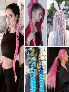 Bộ 2 phụ kiện tóc ombre cầu vồng nhiều màu sắc - Phụ kiện không thể thiếu cho tiệc tùng, tóc đuôi ngựa tết, có các lựa chọn màu hồng/xanh dương/tím - Tóc giả sợi tổng hợp nhẹ và bền, phù hợp cho lễ hội, tiệc tùng, cosplay, phụ kiện thời trang K-Pop. - Nhiều màu - Xem 6