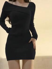 Women Sweater Dresses - Black - View 1