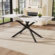 A Rectangular Extendable Dining Table Measuring 120 X 160 Cm, Space-Saving Thanks To Its Black Iron Crossed Legs And White Marble Top, Ideal For The Kitchen And Living Room. Its Style Is Decidedly Modern. - White - View 11