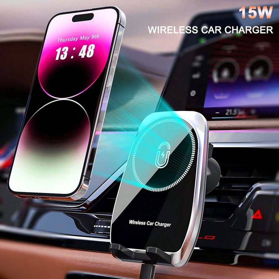 Wireless Car Charger Phone Holder 15W Fast Charging Station [3-In-1 Upgraded Smart Chip] 360° Wireless Car Phone Holder Charger Vent Mount Magnetic Phone Holder Compatible With IPhone 16, 15, 14, 13, 12 Pro Max, 11, XR - Multicolor - View 1