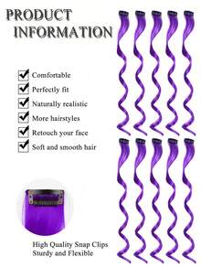 10pcs Set Purple ,Pink, Red, Sky Blue Clip In Synthetic Hair Extension Long Curl Heat-Resistant Hair Piece For Women Girls , Cosplay Party Holiday - Multicolor - View 7