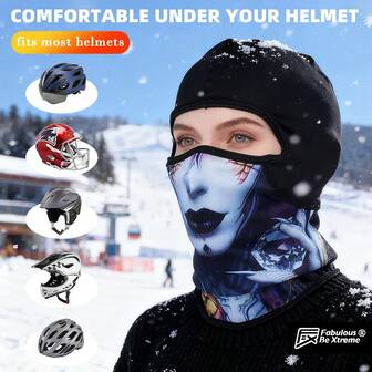 1pc Winter Thick Warm Face Mask Balaclava, Fashionable Graphic Print, Unisex Ski Motorcycle Outdoor Sports Headwear