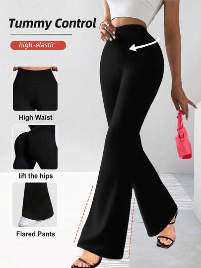 מכנסיים רחבים בגזרה גבוהה לנשים - הרמה והרזיה, סגנון אביב/סתיו חדש, בקרת בטן סקסית בגזרה גבוהה, מתאים לחגים ודייטים, מכנסיים חדשים באורך מלא לנשים, ניתן לכביסה במכונה - מכנסיים רחבים בגזרה גבוהה לנשים, בגדי נשים קז'ואל לכל העונה, מכנסיים רחבים להרזיה בגזרה גבוהה