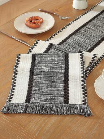 1 Adet Bohem Tarzı Püsküllü Dekor Basit Masa Örtüsü, Yemek Masası, Sehpa, Şifonyer, Yemek Odası, Oturma Odası, Parti, Tatil Hediyesi Dekorasyonu İçin Uygundur, Çeşitli Boyutlar Mevcuttur