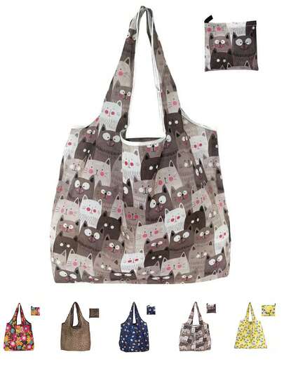 Reusable Shopping Grocery Bags Foldable Shopping Bag With Handles Waterproof Large Capacity Beach Bag Lightweight Tote Purse Bag For Market, Holiday Shopping Travel Picnic Camping Home Essentials Outdoor Accessories