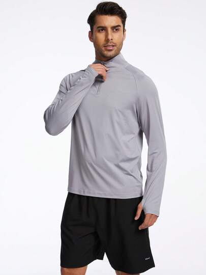 Men Long Sleeve Sportwear T-Shirt, UPF 50+ Rash Guard Athletic Fishing Hiking Workout Cooling Tee Quick Dry Shirts With Zipper