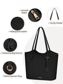 NEWHEY حقيبة يد نسائية من جلد البولي يوريثان، حقيبة عمل كبيرة السعة مع سحاب، حقيبة كتف