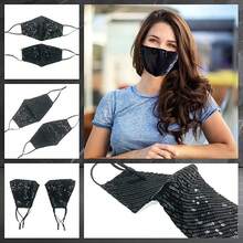 Máscara facial reutilizable con lentejuelas para mujeres, adultas, con brillo y destellos, lavable, de diseñador, de moda, linda, bonita, transpirable, ajustable, con destellos, decorativa, en negro y plateado, como regalo para mujeres - Multicolor - Ver 3