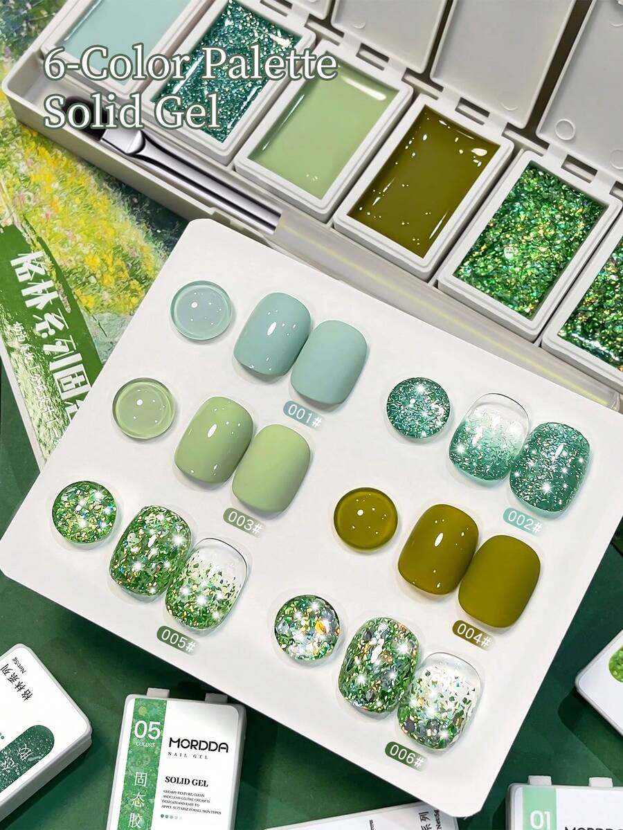 MORDDA New Fall Winter 6-Grid Green Series Solid Gel Nail Art Kit High-Saturation Color Tapping Gel Polish For Fashion Salon Nail Designs Women's Nail Art Tools Preferred By Nail Enthusiasts - Nhiều màu - Xem 1