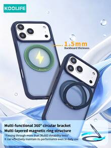 Koolife 1pc Phone Case Compatible With Iphone 17 Pro With 360° Rotating Magnetic Kickstand, Contrast Color Frame, Skin-Feel Matte Finish, Minimalist Premium Design, Full Coverage Anti-Drop Compatible With Iphone 18 Pro/18 Pro Max/17 Pro Max/ 17/ 17 Pro/ 17 Air/14/14 Pro/14 Pro Max/13/13 Pro/13 Pro Max/15/15 Pro/15 Pro Max/16/16 Pro/16 Pro Max/16e - Blue - View 3