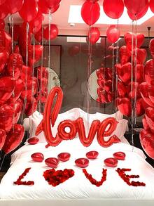 20/226pcs Large Red Love Letter Balloons 5"/18", Red Heart Balloons, Fake Rose Petals Decor, Suitable For Birthday Party, Proposal, Anniversary, Valentine's Day Party - Red - View 2