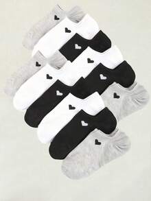 3/6/9/15双装男女通用爱心透气低帮袜，时尚百搭休闲袜，隐形袜，吸湿排汗简约风格，适合所有季节和场合 - 彩色 - 查看 14